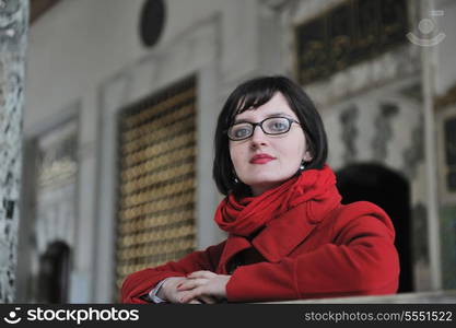 happy young tourist woman travel visit ancient istambul in turkey and old ayasofya blue mosque