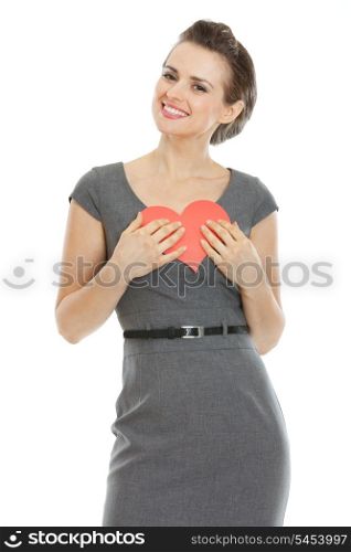 Happy young woman enjoying heart shaped postcard