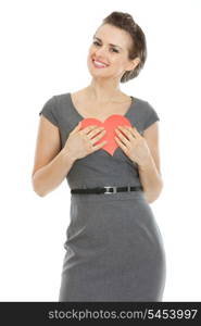 Happy young woman enjoying heart shaped postcard