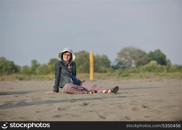 happy young woman have fun and relaxation on beach