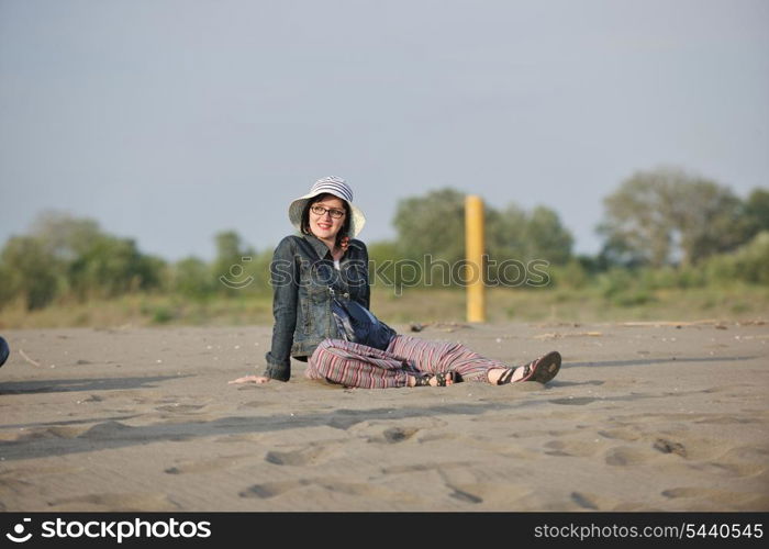 happy young woman have fun and relaxation on beach