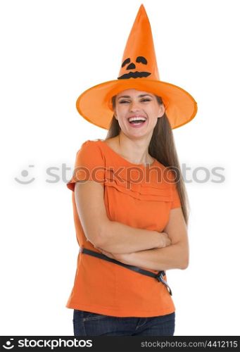 Happy young woman in Halloween hat