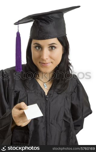 happy young woman on graduation day, isolated on white