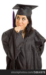 happy young woman on graduation day, isolated on white