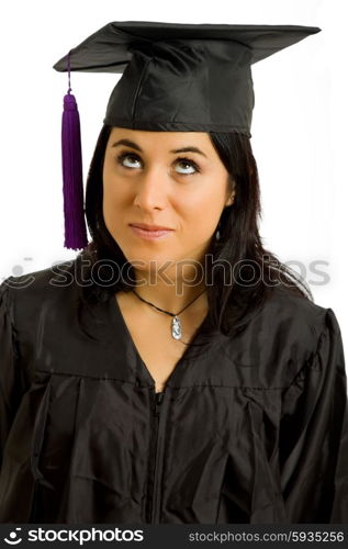 happy young woman on graduation day, isolated on white