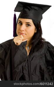 happy young woman on graduation day, isolated on white