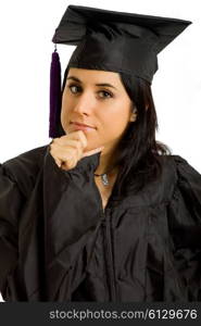 happy young woman on graduation day, isolated on white