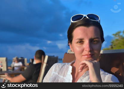 happy young woman on summer vacation on beautiful tropical beach have fun enjoy and relax