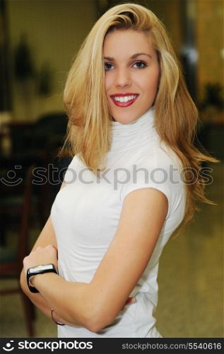 happy young woman posing indoor