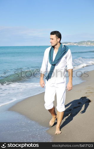 happy young woman relax onbeautiful beach at morning