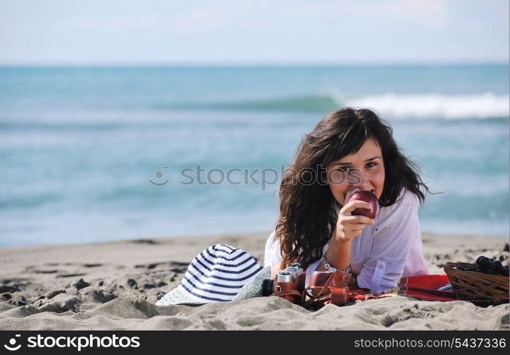 happy young woman relax onbeautiful beach at morning