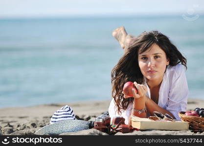 happy young woman relax onbeautiful beach at morning