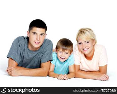 Happy youngl smiling family with little boy - isolated