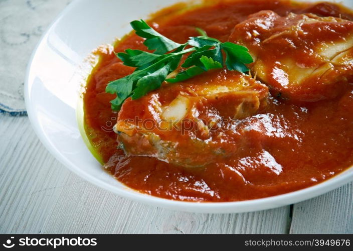 Haraimi Libyan spicy fish dish.Maghreb cuisine