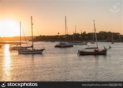 Harbor from Alvor at sunset in Portugal