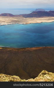 harbor rock stone sky cloud beach boat yacht water in lanzarote spain graciosa miramar del rio