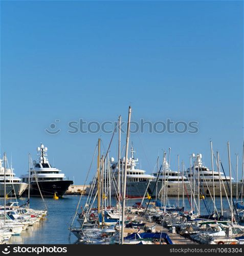 Harbor with big yachts in French Antibes