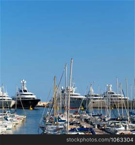 Harbor with big yachts in French Antibes
