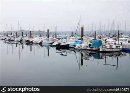 Harbor with boats located in Galicia, in northern Spain