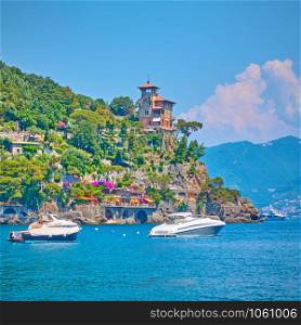 Harbour at Portofino with boats and yachts on summer sunny day, Italian riviera, Italy