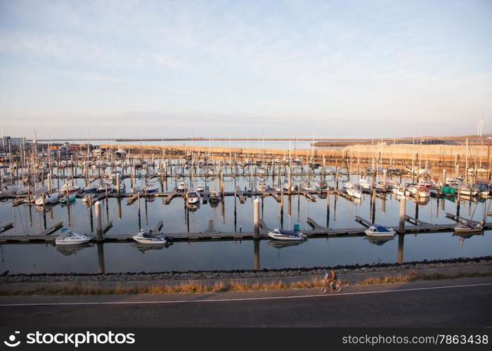 harbour with yachts at IJmuiden in the netherlands in winter time