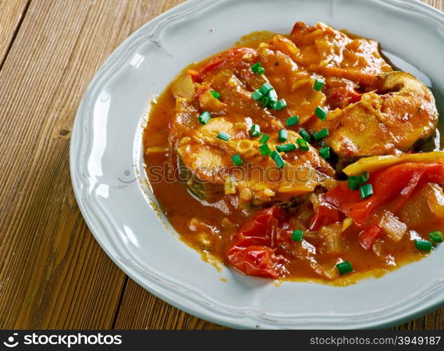 Harcsapaprikas Hungarian paprikash with river fish.