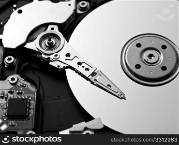 Hard disk. Detail of a magnetic computer hard disk