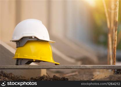 Hard hat safety at Construction building site