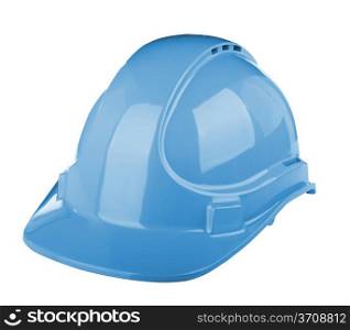 Hard hat used on construction site in blue colour isolated on white