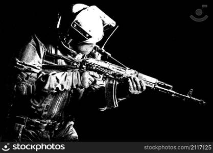 Hard light image of russian special forces operator . russian special forces
