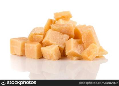 Hard old cheese isolated on a white background