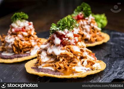Hard shell Nachos with pulled pork and sauce