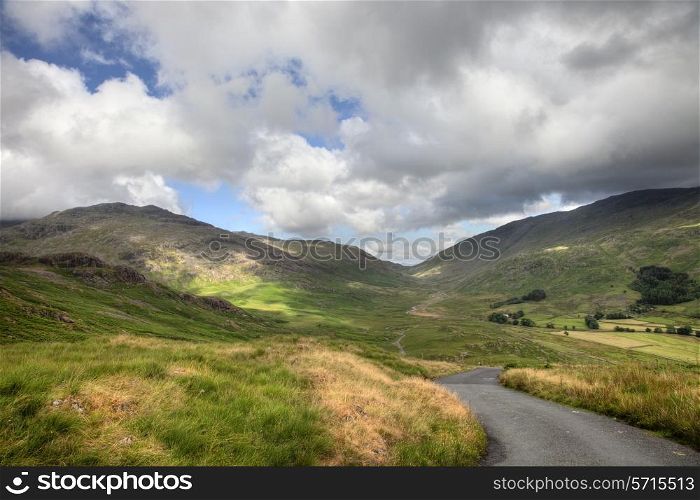 Hardknott Pass, a dramatic road through the mountains, the Lake District National Park, Cumbria, England.