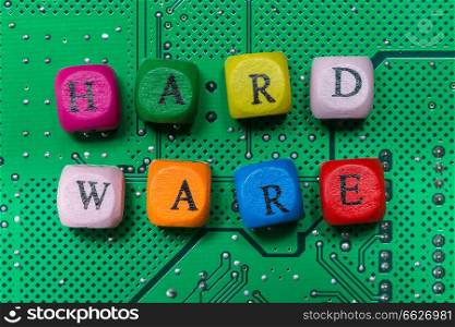 Hardware letter cube green circuit board.. Hardware letter cube green circuit board