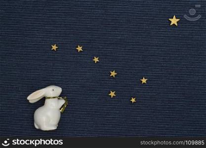 hare looks at the starry sky flat lay