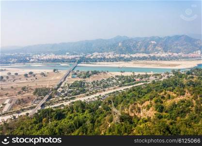 Haridwar aerial panoramic view in the Uttarakhand state of India.