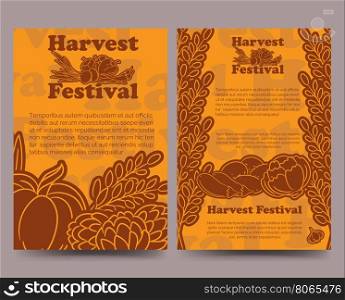 Harvest festival brochure template with vegetables. Harvest festival brochure flyer template with lined vegetables. Vector illustration