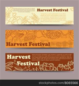 Harvest festival vegetable horizontal banners. Harvest festival horizontal banners template with line vegetables. Vector illustration