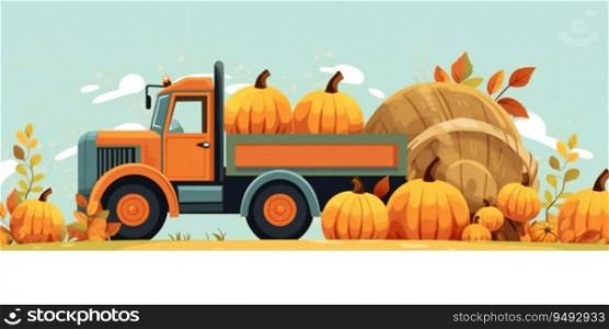 Harvest Truck with Pumpkins on the field