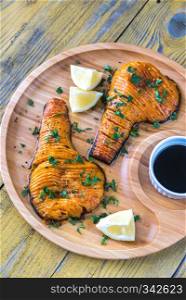 Hasselback Butternut Squash on a tray