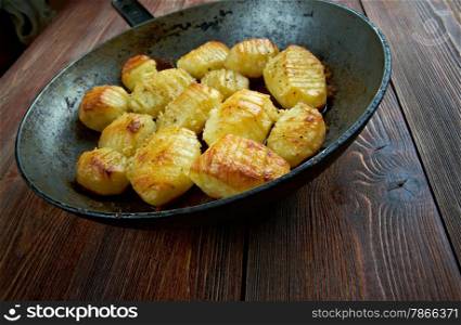 hasselback potato - Swedish version of baked potatoes.