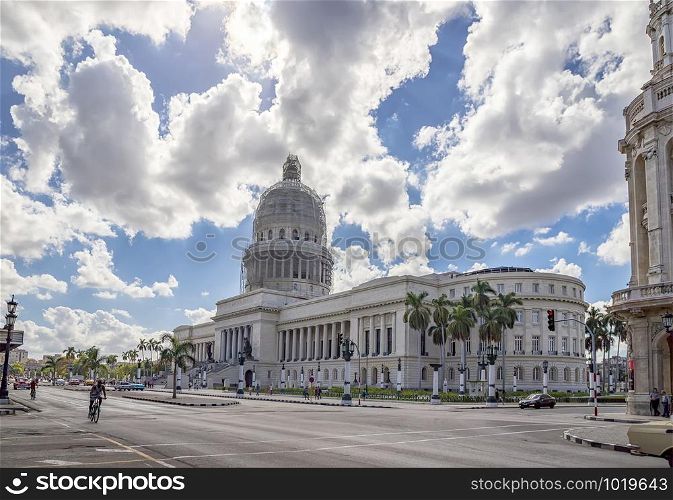 Havana, Cuba - December 08, 2018: National Capitol Building in Havana, Cuba, was the seat of government in Cuba until after the Cuban Revolution in 1959 and is now home to the Cuban Academy of Science