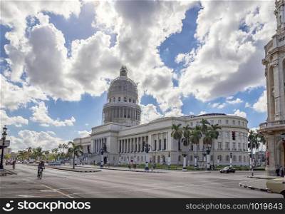 Havana, Cuba - December 08, 2018: National Capitol Building in Havana, Cuba, was the seat of government in Cuba until after the Cuban Revolution in 1959 and is now home to the Cuban Academy of Science