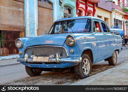 Havana, Cuba - December 11, 2016  Old American Classic Cars in the streets of Old Havana, Cuba