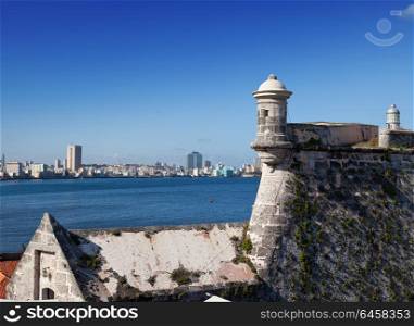 Havana. View of the city through a bay from Morro&rsquo;s fortress.