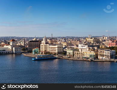 Havana. View of the old city through a bay from Morro&rsquo;s fortress