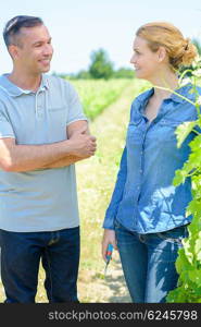 having a conversation in the field