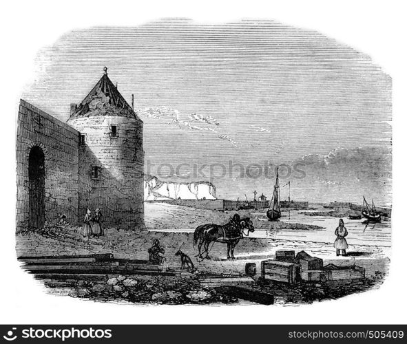 Havre St Valery en Caux, department of Seine-Bottom, vintage engraved illustration. Magasin Pittoresque 1842.