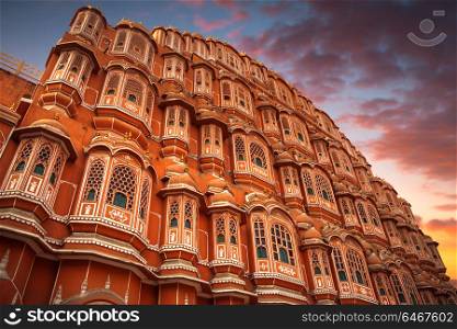 Hawa Mahal - a five-tier harem wing of the palace complex of the Maharaja of Jaipur, built of pink sandstone in the form of the crown of Krishna