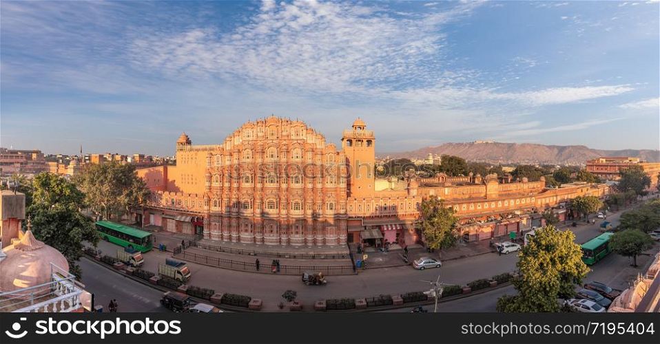Hawa Mahal in Jaipur, India, morning aerial panorama.. Hawa Mahal in Jaipur, India, morning aerial panorama